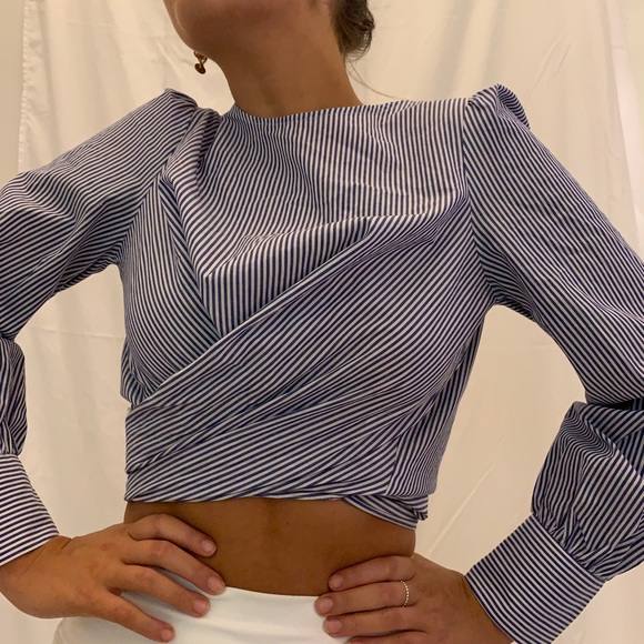 Zara Pinstripe Open Back Blouse - Picture 2 of 6